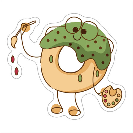 Sticker with cute donut character. Cartoon vector color illustration.のイラスト素材