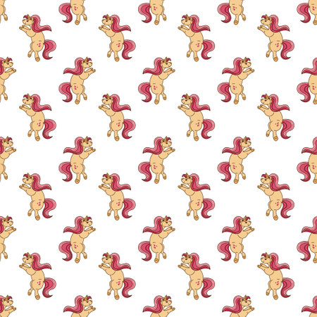 Seamless pattern with cute unicorn character. Cartoon flat color vector illustration.のイラスト素材