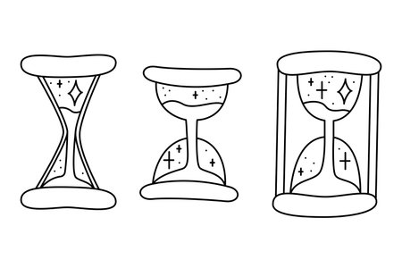 A small set with three magical hourglasses. Doodle vector illustration, clipart.のイラスト素材