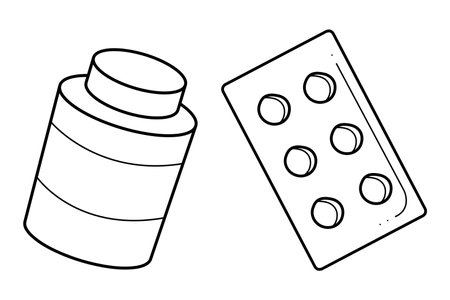 A small set of two packs of pills.  Doodle black and white vector illustration.のイラスト素材