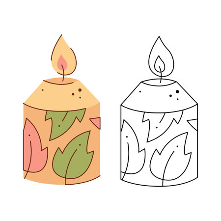 Patterned candle. Black and white and color clipart vector illustration.のイラスト素材