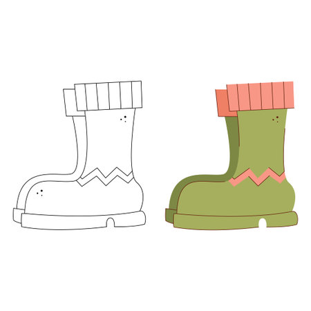 Rubber boots with zigzag. Black and white and color clipart vector illustration.のイラスト素材