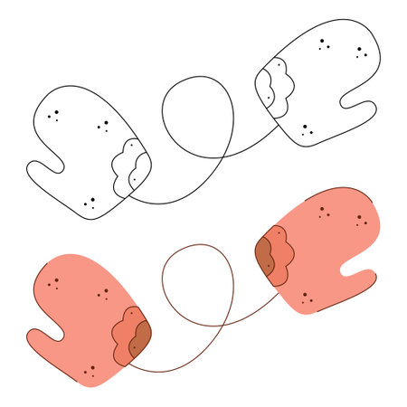 Mittens with elastic band. Black and white and color clipart vector illustration.のイラスト素材