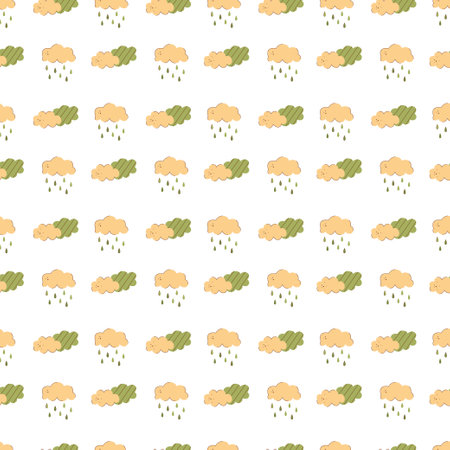 Seamless pattern with cloud and rain. Black and white and color flat vector illustration.のイラスト素材