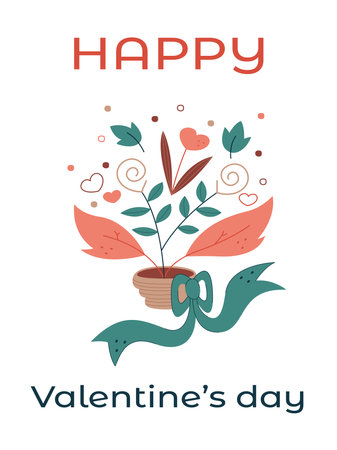 Valentine's Day greeting card with bouquet and text. Flat color vector illustration.のイラスト素材
