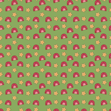 Seamless pattern with stars and rainbows. Cartoon doodle illustration.のイラスト素材