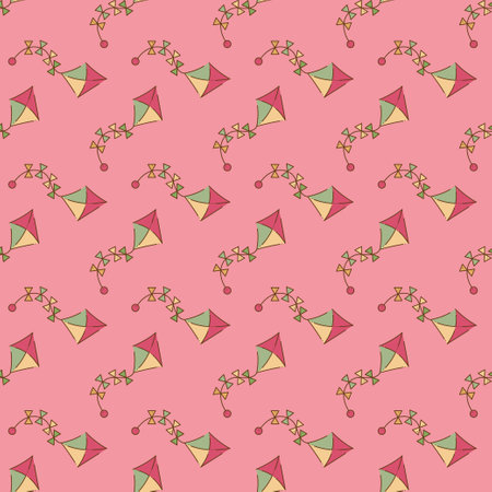 Seamless pattern with kite with bows shapes. Cartoon doodle illustration.のイラスト素材