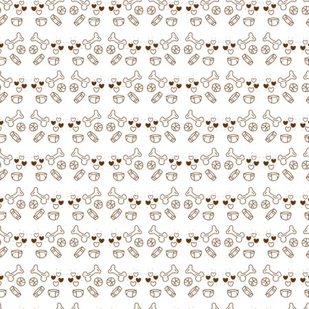 Dogs things doodle. Seamless pattern with cute dogs things and hearts. Great for wrapping paper.のイラスト素材