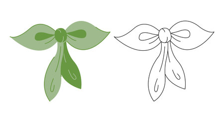 Hair bows. Colored, black and white doodle vector illustration.のイラスト素材