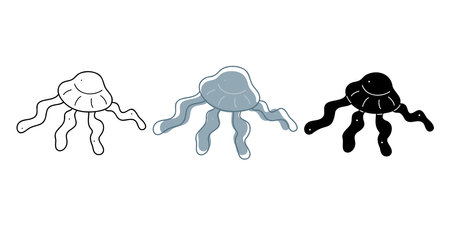 Set with jellyfish in different colors. Doodle clip art for your projects.のイラスト素材