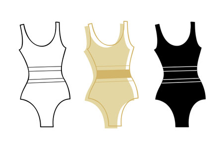 A small set with a one-piece swimsuit in different colors. Clip art for your projects.のイラスト素材
