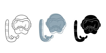 A small set of swimming mask and snorkel in different colors. Clip art for your projects.のイラスト素材
