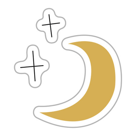 Sticker with crescent and stars for Halloween. Color flat vector illustration.のイラスト素材