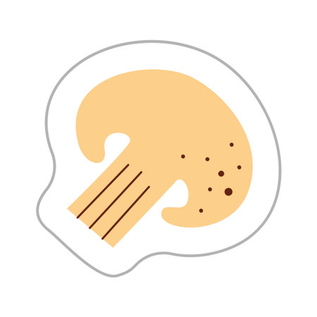 Sticker with piece of champignon. Color flat vector illustration.のイラスト素材