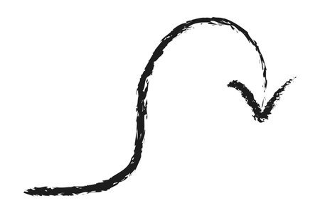Arc shaped arrow with a downward turn. Hand drawn charcoal arrow.のイラスト素材