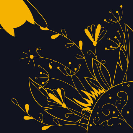 Mystical composition of different flowers and a cat color. Outline illustration.のイラスト素材