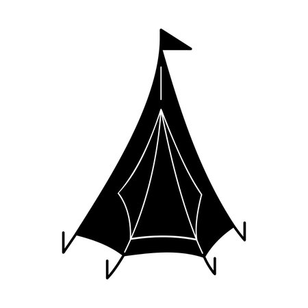 A tent with flag in black and white colors. Clip art for your projects.のイラスト素材