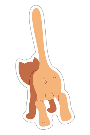 Sticker with a cat standing with its back to us and its tail raised. Color hand drawn clipart illustration.
のイラスト素材