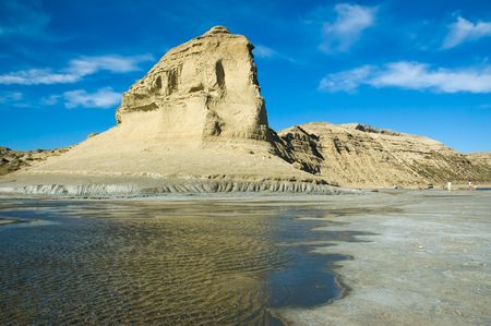 Cliff at the edge of the sea, Puerto Piramides, Peninsula Valdes, Patagonia Argentina.の写真素材