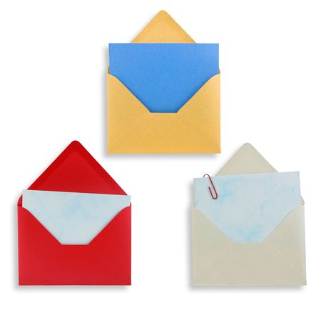 Assorted open envelopes isolated on white background