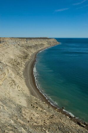 High cliff in the coast of Peninsula Valdés, Patagonia, Argentina.の写真素材