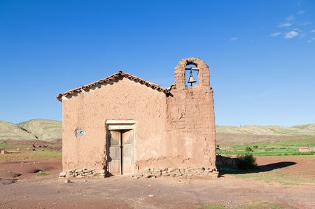 Old adobe church in the countryside of Bolivia.の写真素材