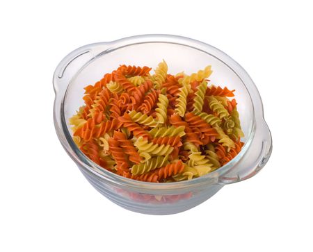 Raw fusilli pasta of diferent colors, close up.の写真素材