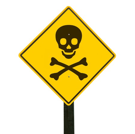 Yellow traffic sign with skull and crossbonesの写真素材