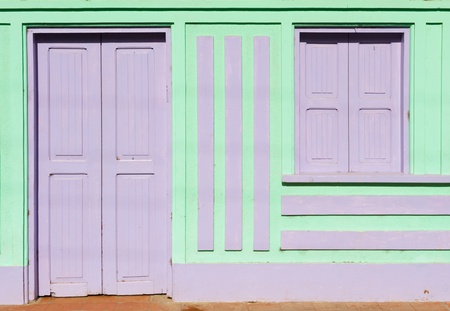 Old wooden door and window in a house in Nicaragua.の写真素材