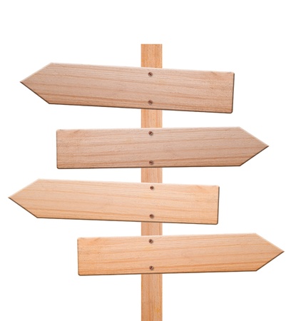 Arrow signs made out of wood isolated, with white background and clipping path.