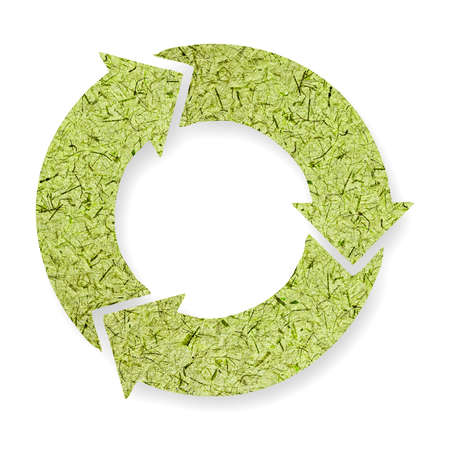 Recycled paper arrows on white background.の写真素材