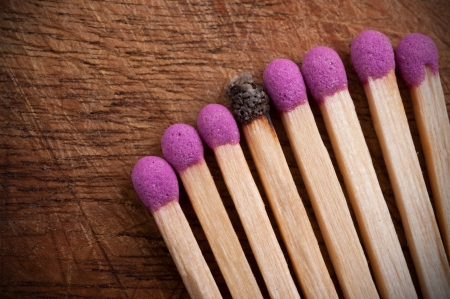 Group of matchsticks on wooden table.の写真素材