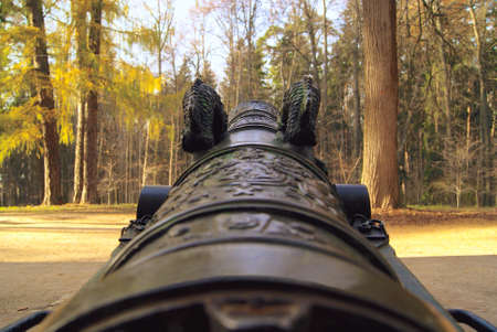 the barrel of old guns directed upwardsの写真素材