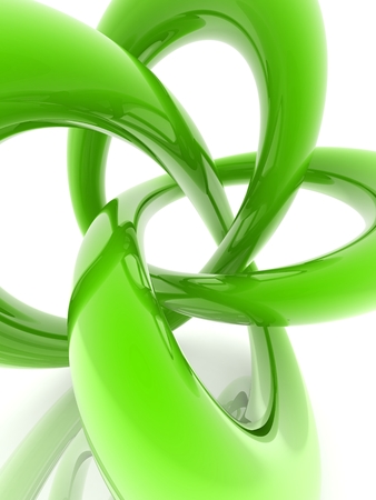 3D green metallic curve surface shape isolated on white background.の写真素材