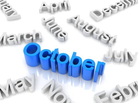 a blue text October placed observably in a group of white texts.の写真素材