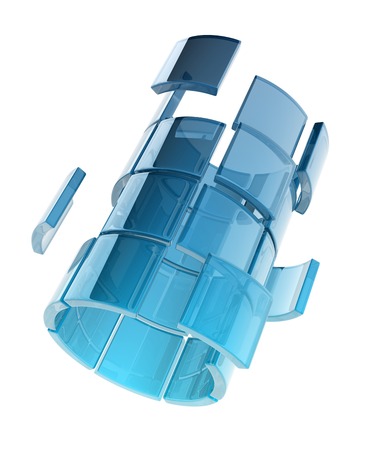 blue glass tube composed by glass cubesの写真素材