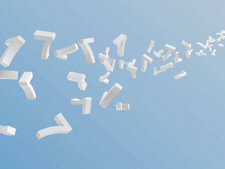 white number 7 flying on sky, digitally generated image.の写真素材