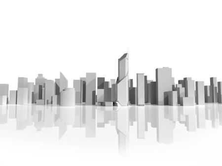 Gray 3d building model on white background, digitally generated image.の写真素材