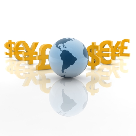 earth sphere and Currency Symbols.の写真素材