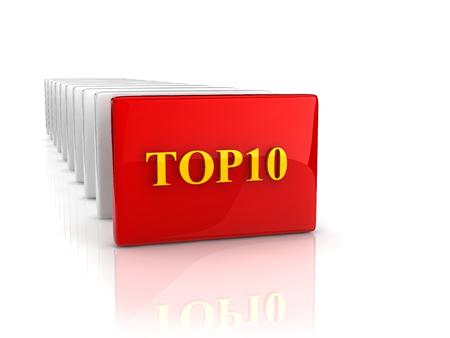 yellow 3d text TOP10 on reflective red rectangle.の写真素材