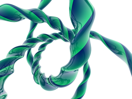 3D green metallic curve surface shape isolated on white background.の写真素材