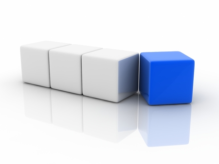 a blue cube placed observably in a group of white cubes.の写真素材