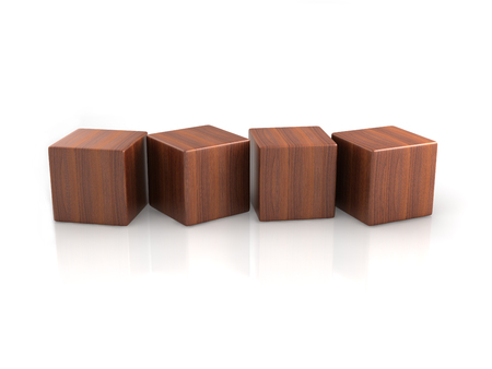 four wood cubes on white backgorund.の写真素材