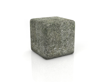 stone cube on white background.の写真素材