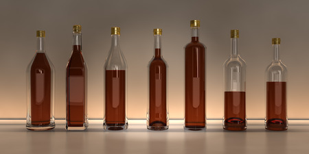 3d seven wine bottles on glow background.の写真素材