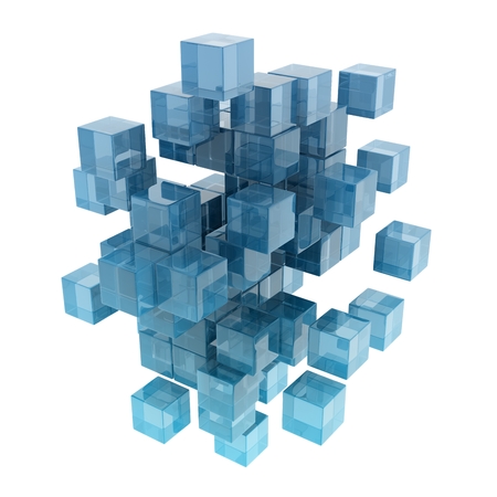glass cubes on white background. digitally generated imageの写真素材