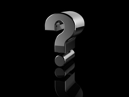 black metallic question mark sign on black background.の写真素材