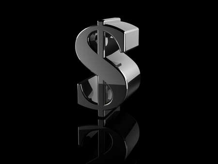 black metallic dollar sign on black background.の写真素材