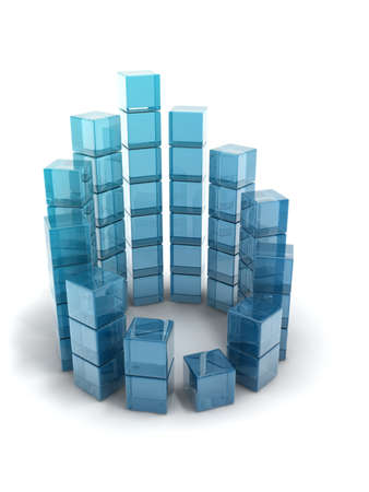 glass cubes on white background. digitally generated imageの写真素材