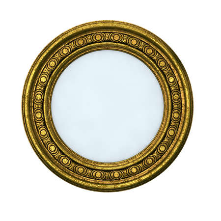 golden picture frame with pattern decoration on white background.の写真素材